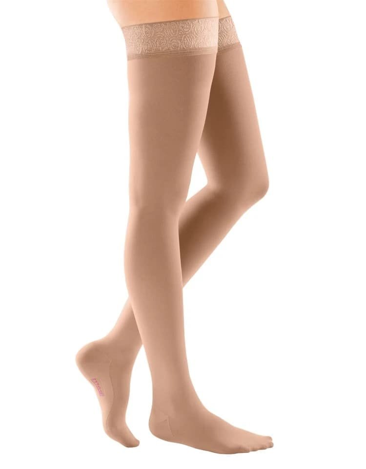Панчохи компресійні на широке стегно Medi (Німеччина) mediven comfort (1 клас компресії) карамель, довгі, закритий носок, розмір 2
